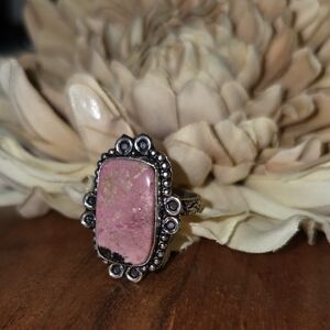 🎁 Rhodonite Ring Size 8¼ Silver Plated NEW